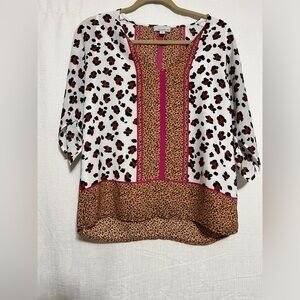 Allison Joy |color blocked multi- animal print blouse top women’s Small‎
